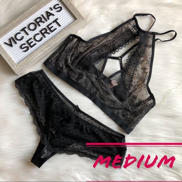 Victoria's Secret Other - Victoria’s Secret MEDIUM lingerie set black pompom